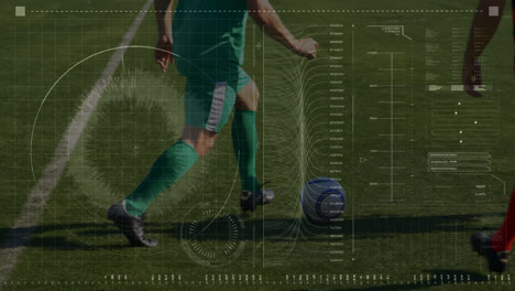 Animation-Der-Datenverarbeitung-über-Verschiedenen-Fußballspielern-Im-Hintergrund