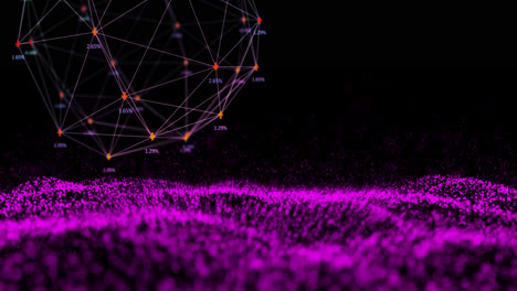 Animation-of-network-of-connections-and-pink-glitter-on-black-background