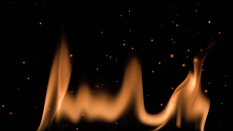 Animation-of-flame-over-golden-dots-falling-on-black-background