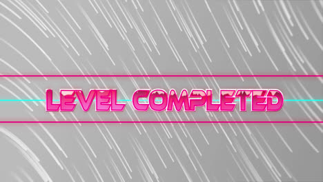 Animation-of-level-completed-text-over-white-trails-of-lights