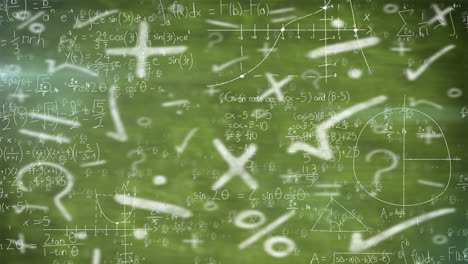 Animation-of-mathematical-equations-over-green-background