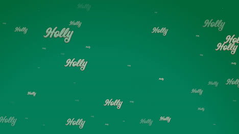 Animation-of-multiple-holly-texts-at-christmas-on-green-background