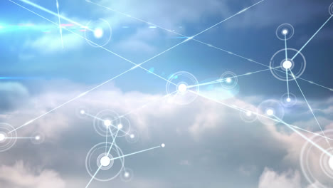 Animation-Eines-Verbindungsnetzwerks-Mit-Punkten-über-Wolken