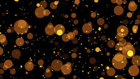 Animation-of-golden-dots-and-confetti-over-black-background