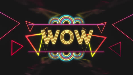 Animation-of-wow-and-neon-triangles-on-black-background