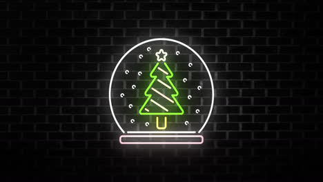 Animation-of-neon-christmas-tree-in-snow-globe-on-black-background
