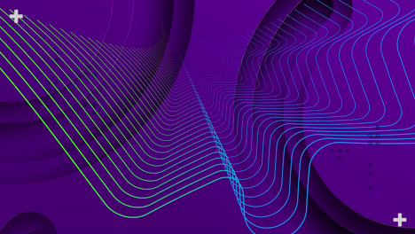 Animation-of-colourful-lines-and-purple-shapes-on-purple-background