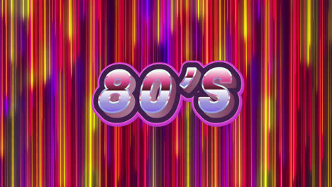 Animation-of-80's-text-over-colourful-trails-on-black-background