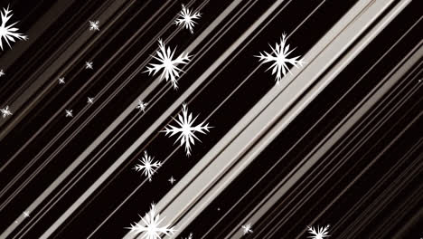 Animation-Von-Weihnachtlichen-Schneeflocken,-Die-Auf-Braunen-Hintergrund-Mit-Linien-Fallen