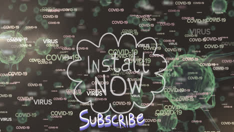 Install-now-and-subscribe-text-against-multiple-covid-19-texts-and-covid-19-cells-floating
