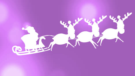Animation-of-santa-sleigh-over-lights-on-pink-background