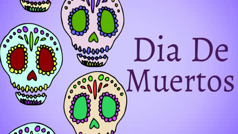 Animation-of-dia-de-los-muertos-over-decorative-skulls-on-purple-background
