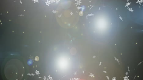 Animation-Von-Weihnachtlichen-Schneeflocken,-Die-über-Grauen-Hintergrund-Fallen