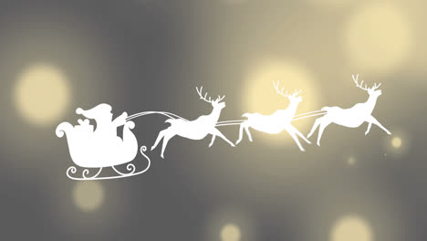 Animation-of-santa-sleigh-over-lights-on-beige-background