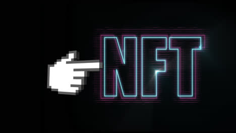 Animation-of-nft-over-hand-and-black-background