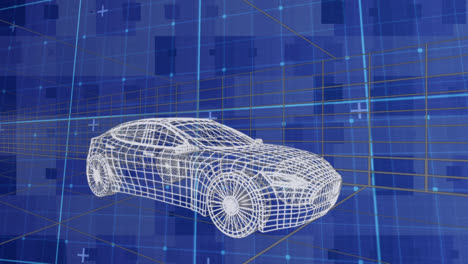Animación-Del-Dibujo-De-Un-Automóvil-En-3D-Conduciendo-Sobre-Una-Cuadrícula.