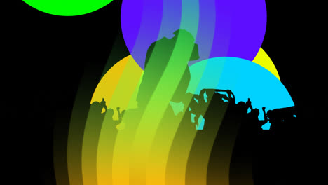 Animation-Von-Gelben-Und-Grünen-Linien-Und-Silhouetten-Von-Menschen-Auf-Einem-Konzert-Auf-Schwarzem-Hintergrund