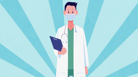 Animation-of-doctor-icon-over-lines-on-blue-background