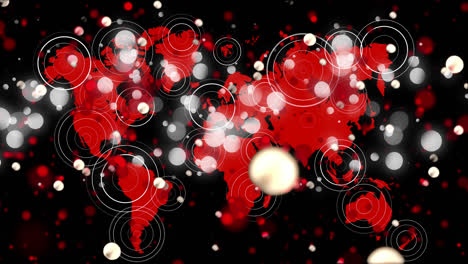 Animación-De-Puntos-Blancos-Sobre-Un-Mapa-Mundial-Rojo-Sobre-Fondo-Negro