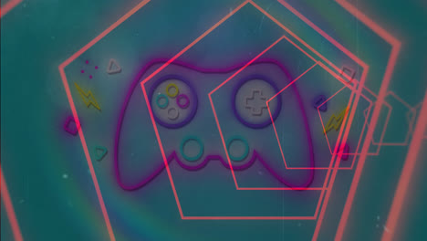 Animation-of-tunnel-with-neon-shapes-over-gamepad-icon