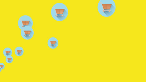 Animation-of-falling-shopping-cart-over-yellow-background