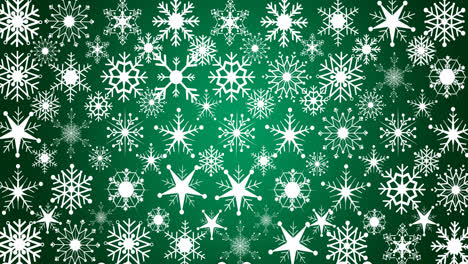 Animation-Eines-Weihnachtlichen-Schneeflockenmusters-Auf-Grünem-Hintergrund