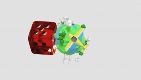 Animation-of-dice-and-globe-over-white-background