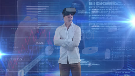 Animation-of-financial-data-processing-over-caucasian-businessman-using-vr-headset