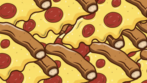 Animation-Mehrerer-Pizzasymbole-Auf-Rotem-Hintergrund