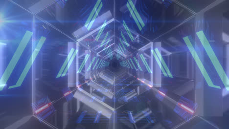 Animation-Von-Dreiecken-über-Einem-Digitalen-Tunnel