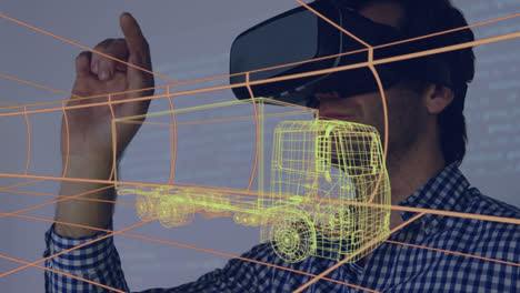 Animation-Einer-Digitalen-3D-Zeichnung-Eines-Autos-über-Einem-Mann-Mithilfe-Eines-VR-Headsets