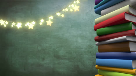 Animation-of-glowing-stars-over-stack-of-books