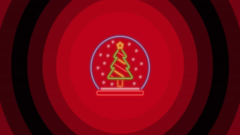 Animation-Eines-Weihnachtsbaums-In-Einer-Schneekugel-über-Roten-Kreisen