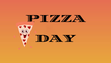 Animation-Von-Pizzasymbolen-Und-Pizza-Tag-Text-Auf-Orangefarbenem-Hintergrund