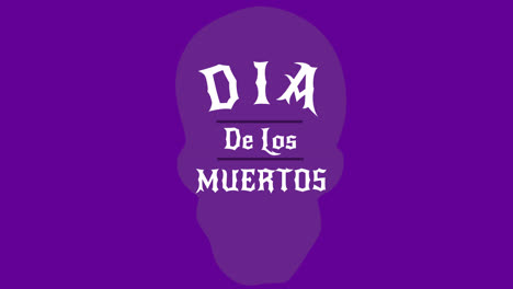 Animation-Des-Dia-De-Los-Muertos-über-Einem-Totenkopf-Auf-Violettem-Hintergrund