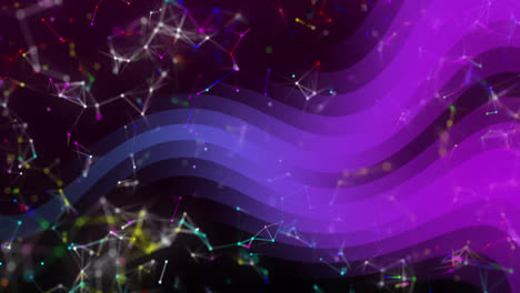 Animation-of-constellations-over-black-background-with-violet-waves