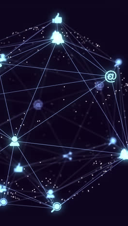 Animation-of-network-of-connections-with-icons-on-black-background
