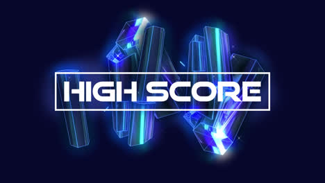 Animation-of-high-score-text-over-3d-glowing-moving-shapes