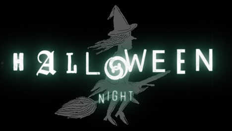 Animation-of-halloween-night-text-over-witch-on-dark-background