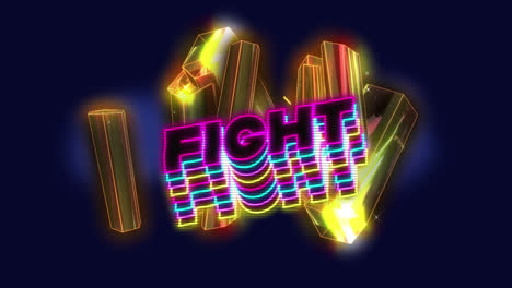 Animation-of-fight-text-over-3d-glowing-moving-shapes