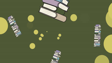 Animation-Von-Leuchtenden-Punkten-über-Büchern-Auf-Grünem-Hintergrund