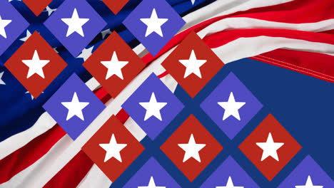 Animation-Von-Sternen-Und-Quadraten-über-Der-Amerikanischen-Flagge
