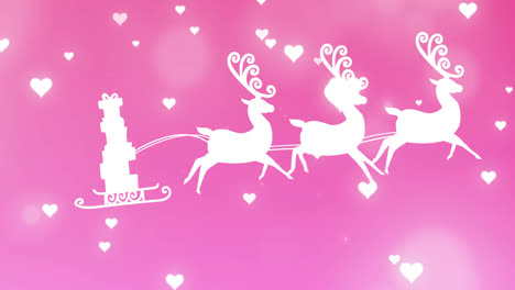 Animation-of-santa-sleigh-over-hearts-on-pink-background