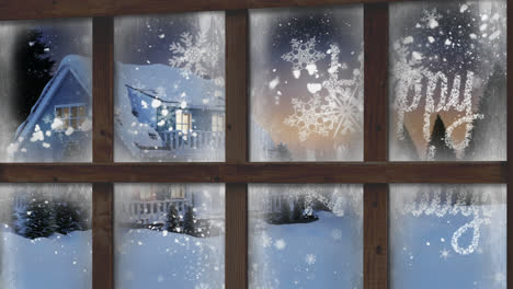 Animation-of-snow-falling-and-christmas-greetings-and-house-in-winter-scenery-seen-through-window