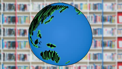 Animation-Eines-Globus-über-Büchern-Im-Regal