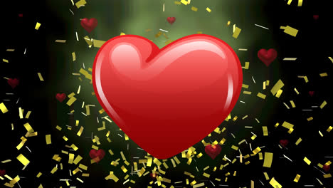 Animation-of-hearts-floating-over-confetti-on-black-background