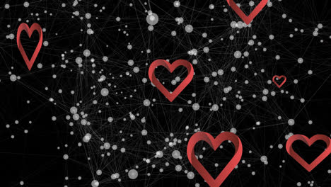 Animation-of-hearts-floating-over-connections-on-black-background