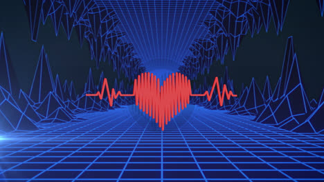 Herzfrequenz-Symbol-über-Gitternetz-Und-3D-Strukturen-Vor-Schwarzem-Hintergrund