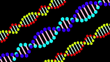 Animation-Von-Bunter-DNA,-Die-Auf-Schwarzem-Hintergrund-Rotiert