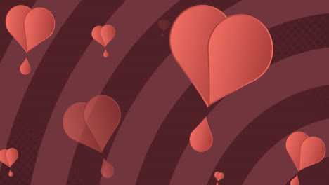 Animation-of-red-hearts-with-blood-drop-on-red-curved-lines